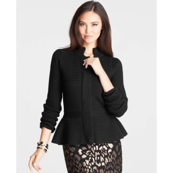 Ann Taylor Sweaters - Ann Taylor Black Merino Wool Peplum Sweater Jacket